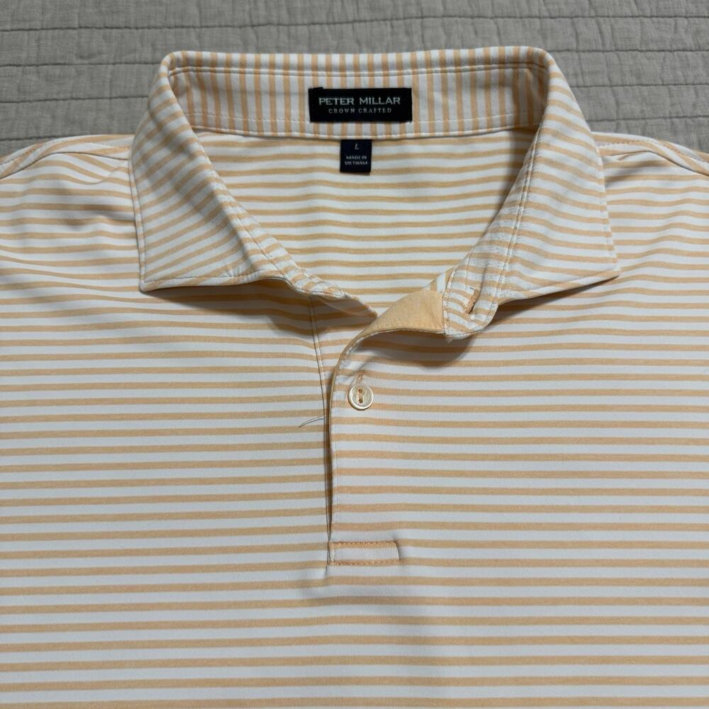 Peter Millar Sawyer Performance Jersey Golf Polo Orange Striped Men's Large